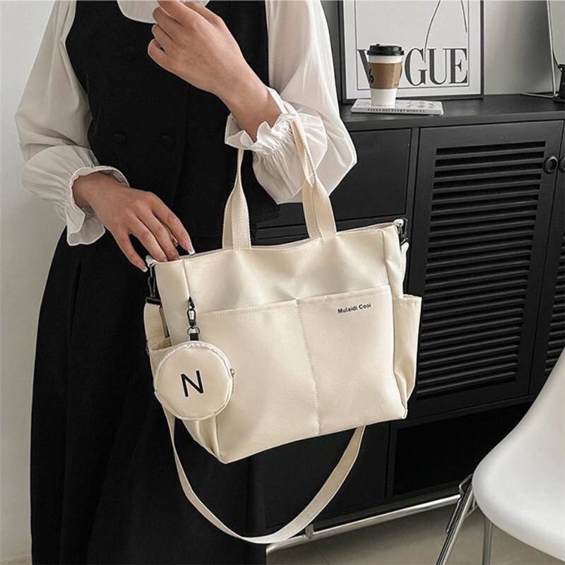 *Double sided Pocket Tote Bag/ Teen Women large capacity Single shoulder / Cross body Bag with Round coin purse