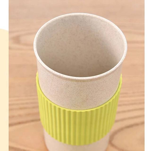 Re-usable 350ml Wheat Straw Travel Coffee Mugs Cup with Lid and Stir