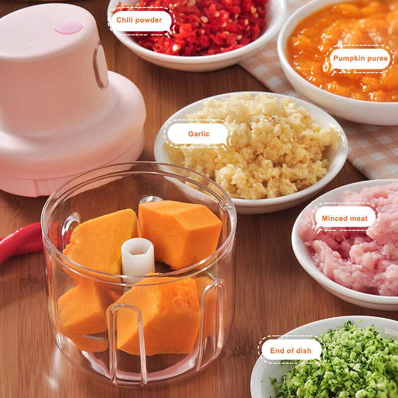 250ml rechargable Intelligent garlic pepper kachumbari etc grinding machine