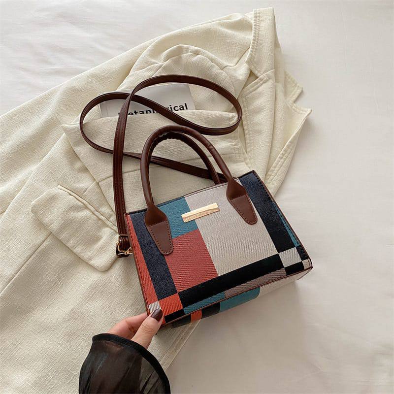 Trend fashion collision color check bag