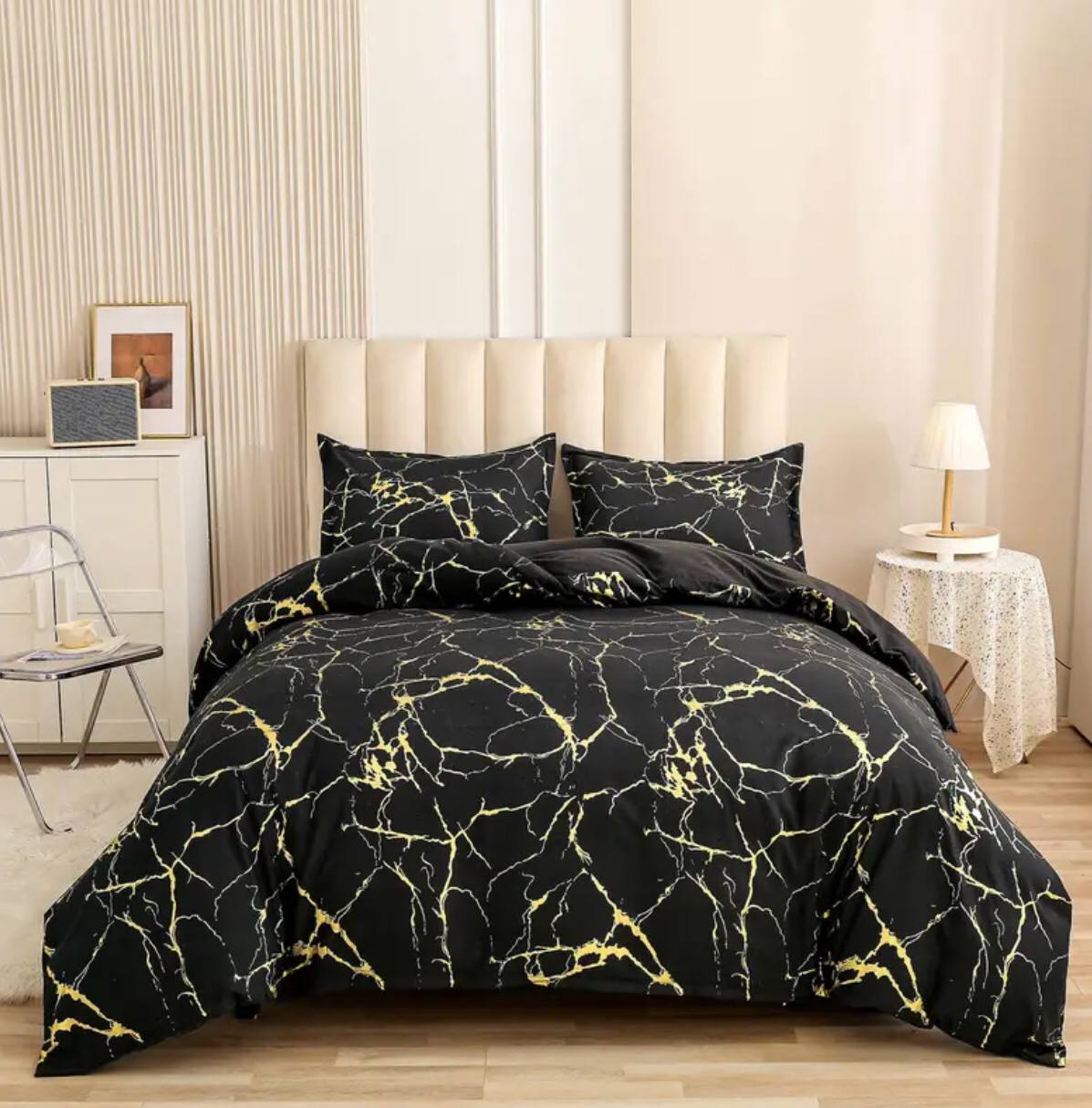 Marble Printed 3 Piece Luxury Microfiber Down Comforter Quilt COVER with Zipper Closure