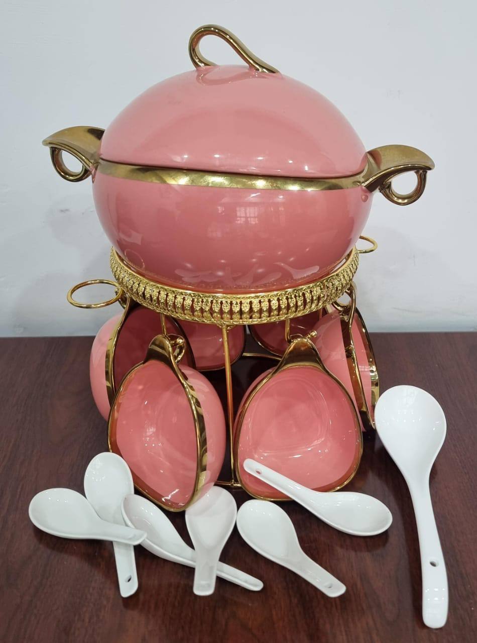 JCC8434-L1 16pc ceramic soup set on golden stand