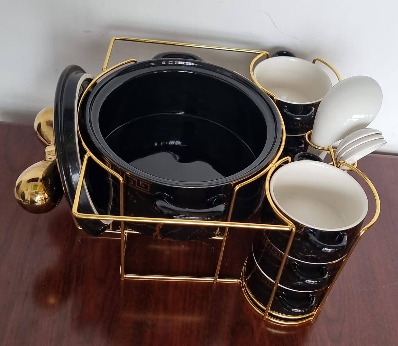JCC8434-L1 16pc ceramic soup set on golden stand