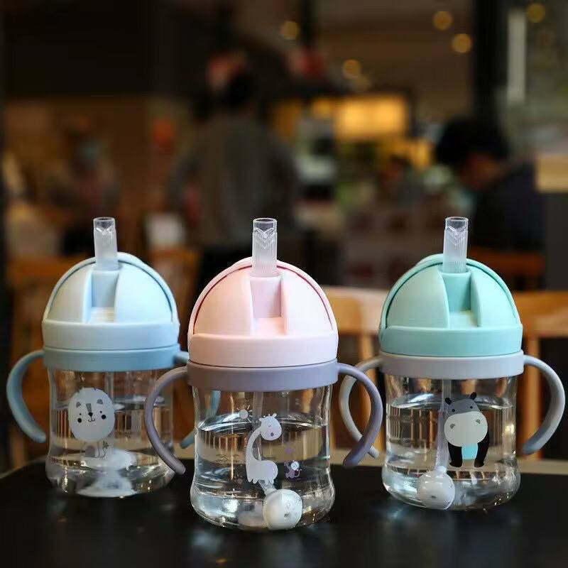 250ml Baby Water Bottle Learning Cup Anti Choke Non-spill Training Cup Leak-Proof Fee With Gravity Ball Straw