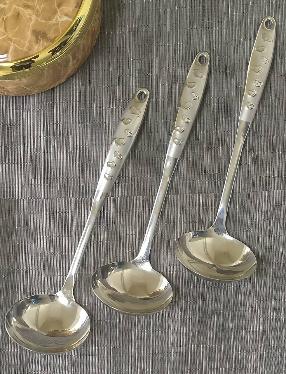 love handle Stainless steel silver serving spoon
