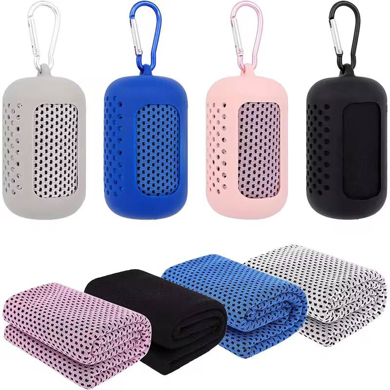 Portable sports Quick dry Cool towel in silicone pocket