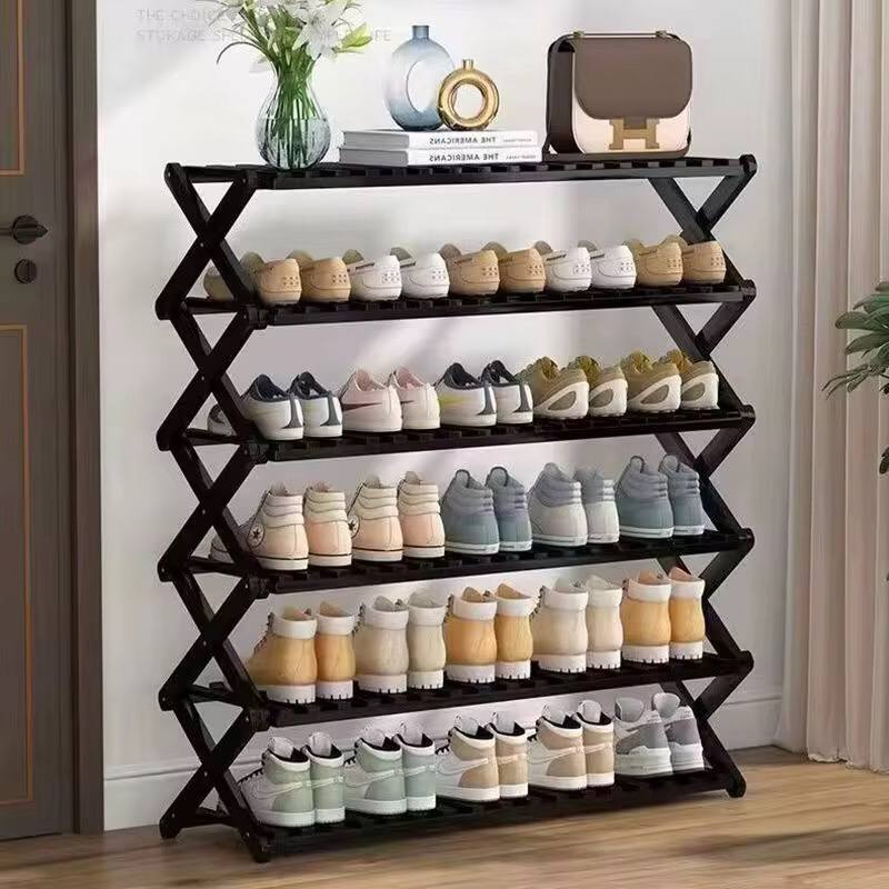 Thickened 6-Tier Black Bamboo Shoe Rack stand / Multifunctional Organizer