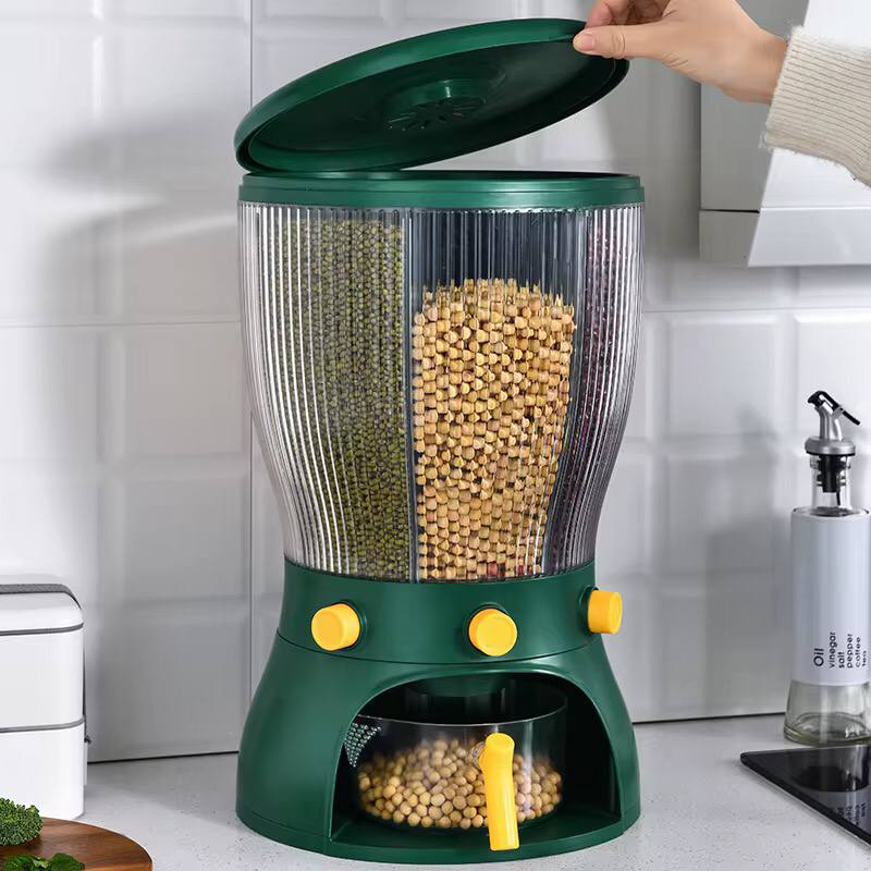 Rotating 3 partition cereal dispenser