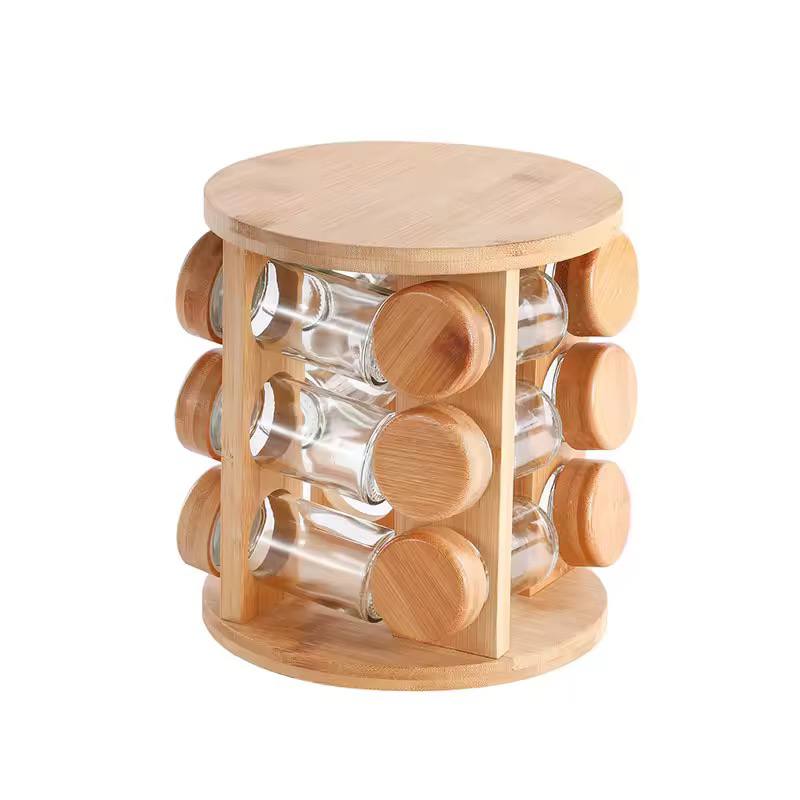 12 in 1 wooden spice rack with spice jars