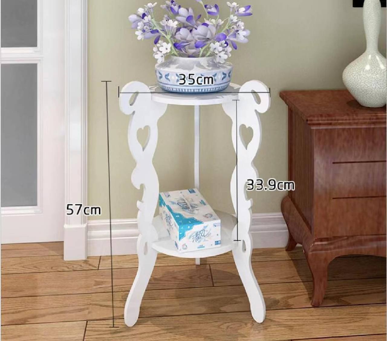 3 legged 2 layer white decor table
Big size