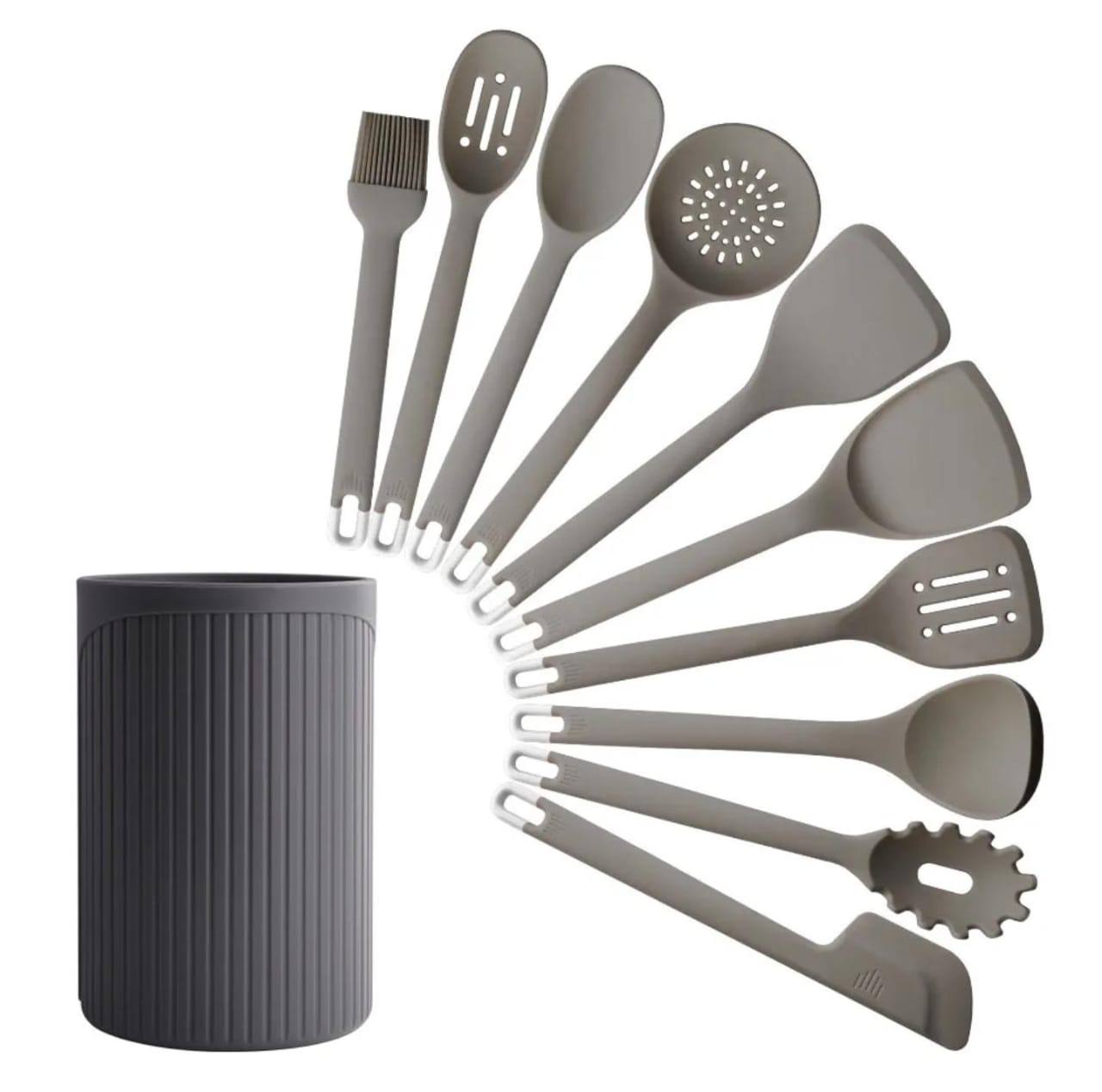 High Temperature resistant heavy duty silicone cooking/serving spoons with hard TPR handles