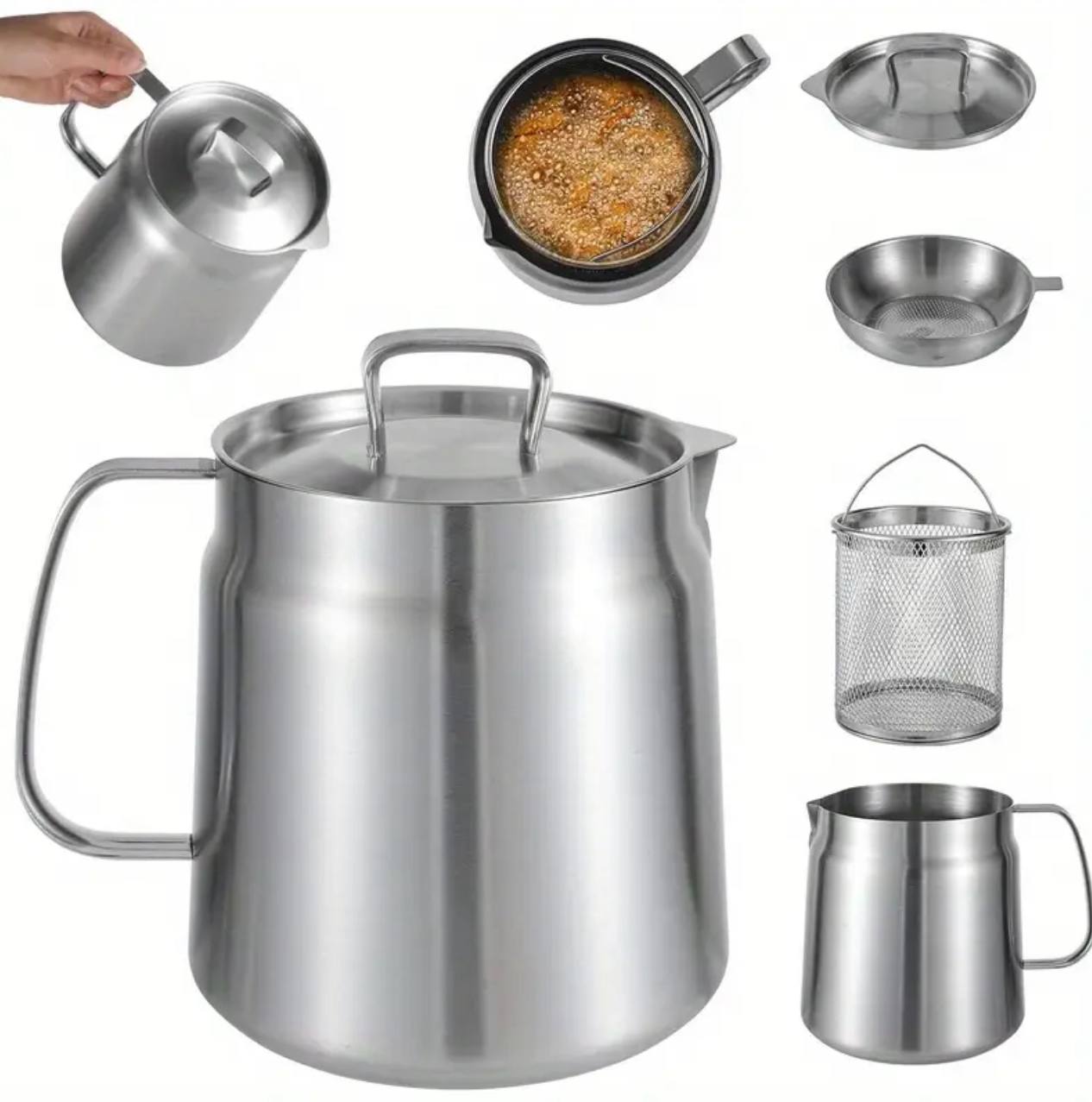 Stainless steel oil strainer pot with frying basket filter