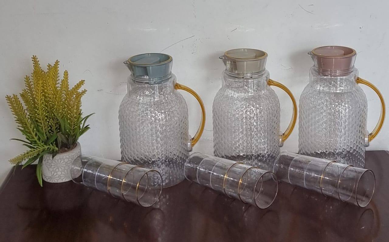 Stylish Clear acrylic water set (1.8l jug +3 - 220ml tumblers)