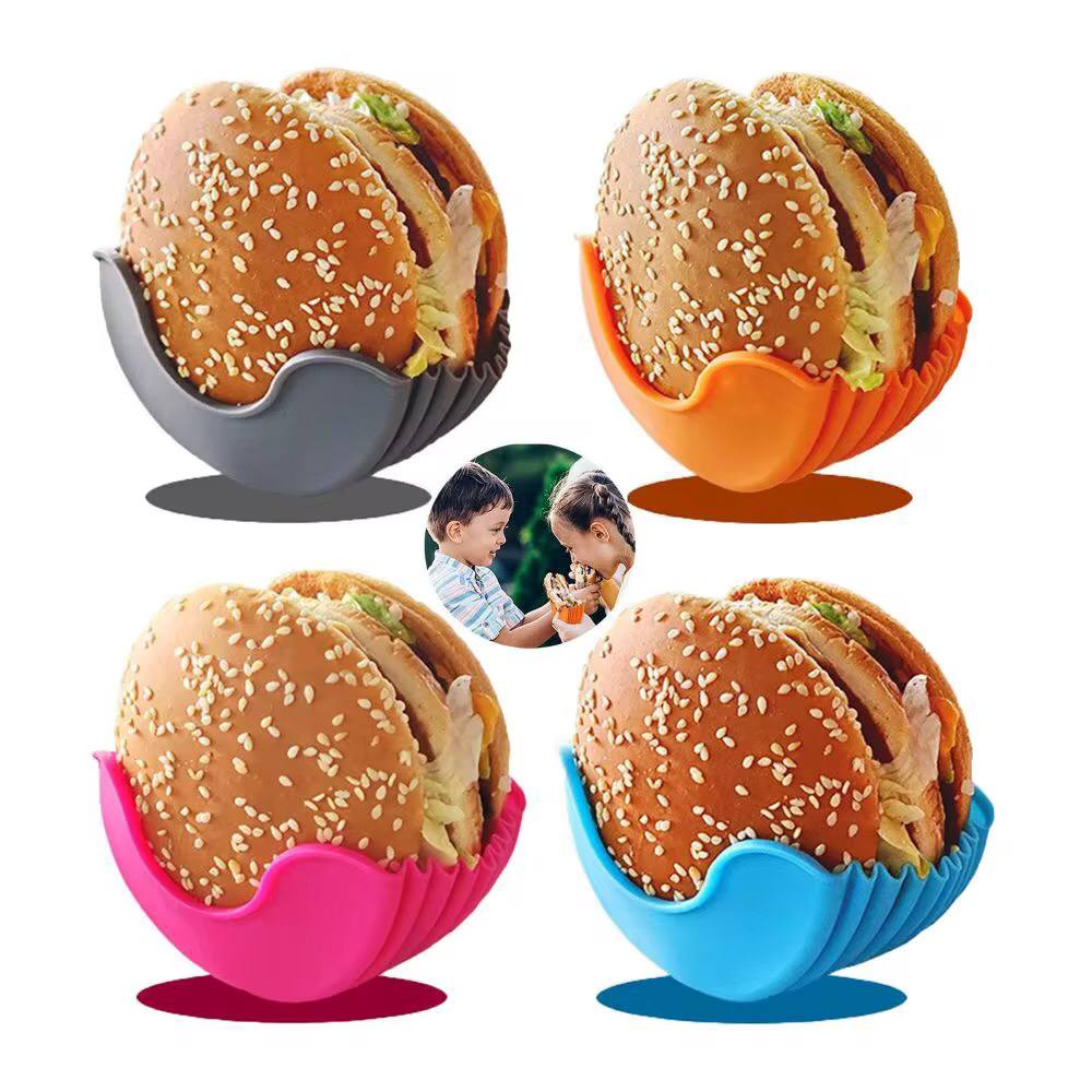 Silicone Burger Holder Reusable Sandwiches Holder Box Beef Press Patty Mold Hamburger Bun Shell Kitchen Tool Donuts Holder