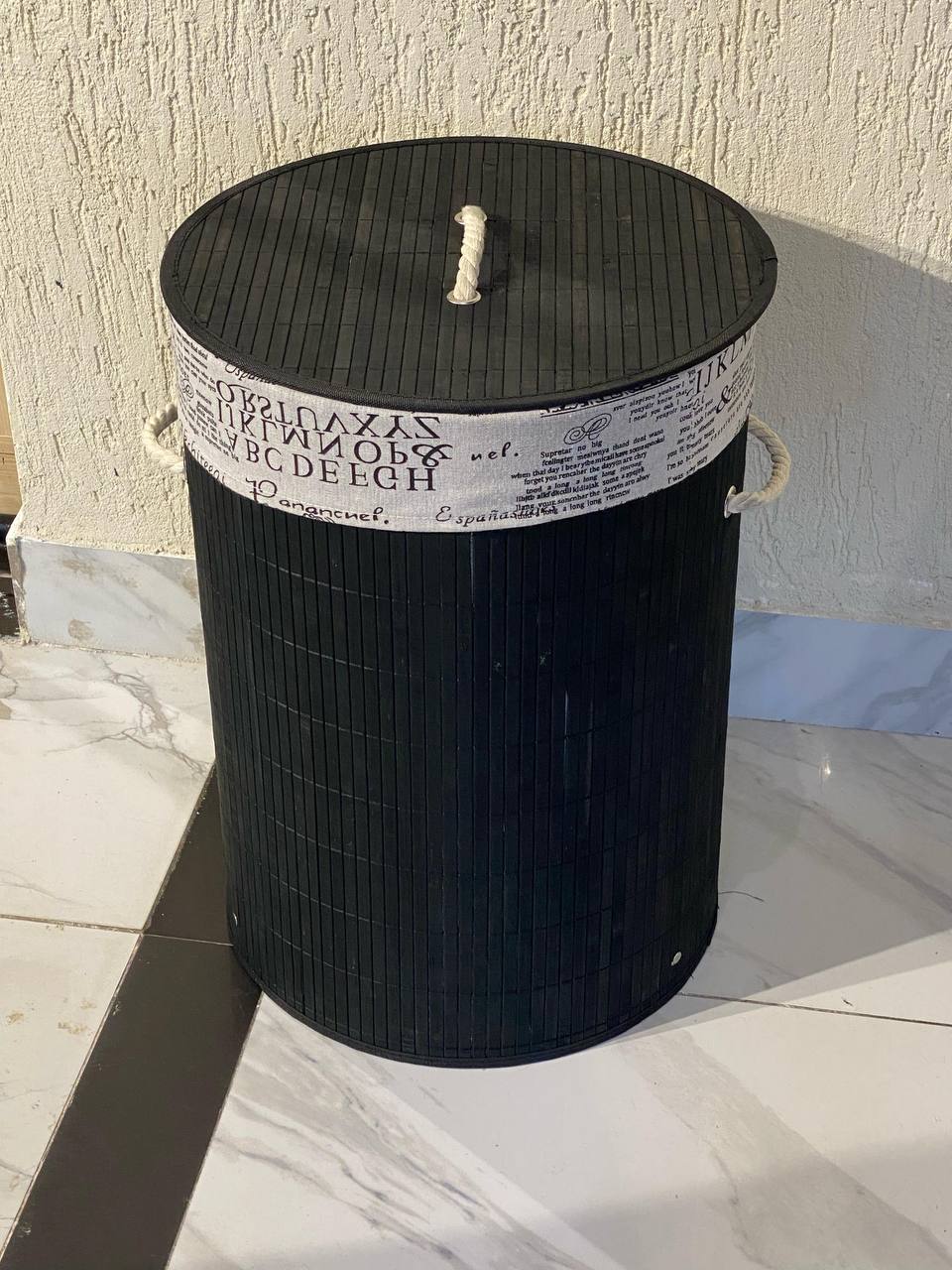 Round Black Eco-friendly bamboo laundry basket black