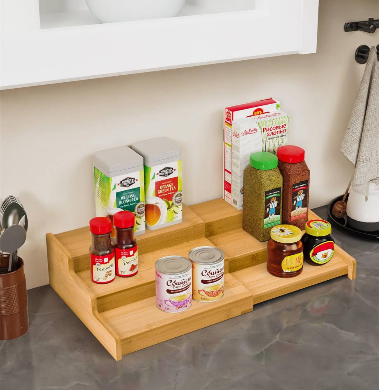 3 Tier Expandable Mulit-purpose Bamboo Rack Organizer