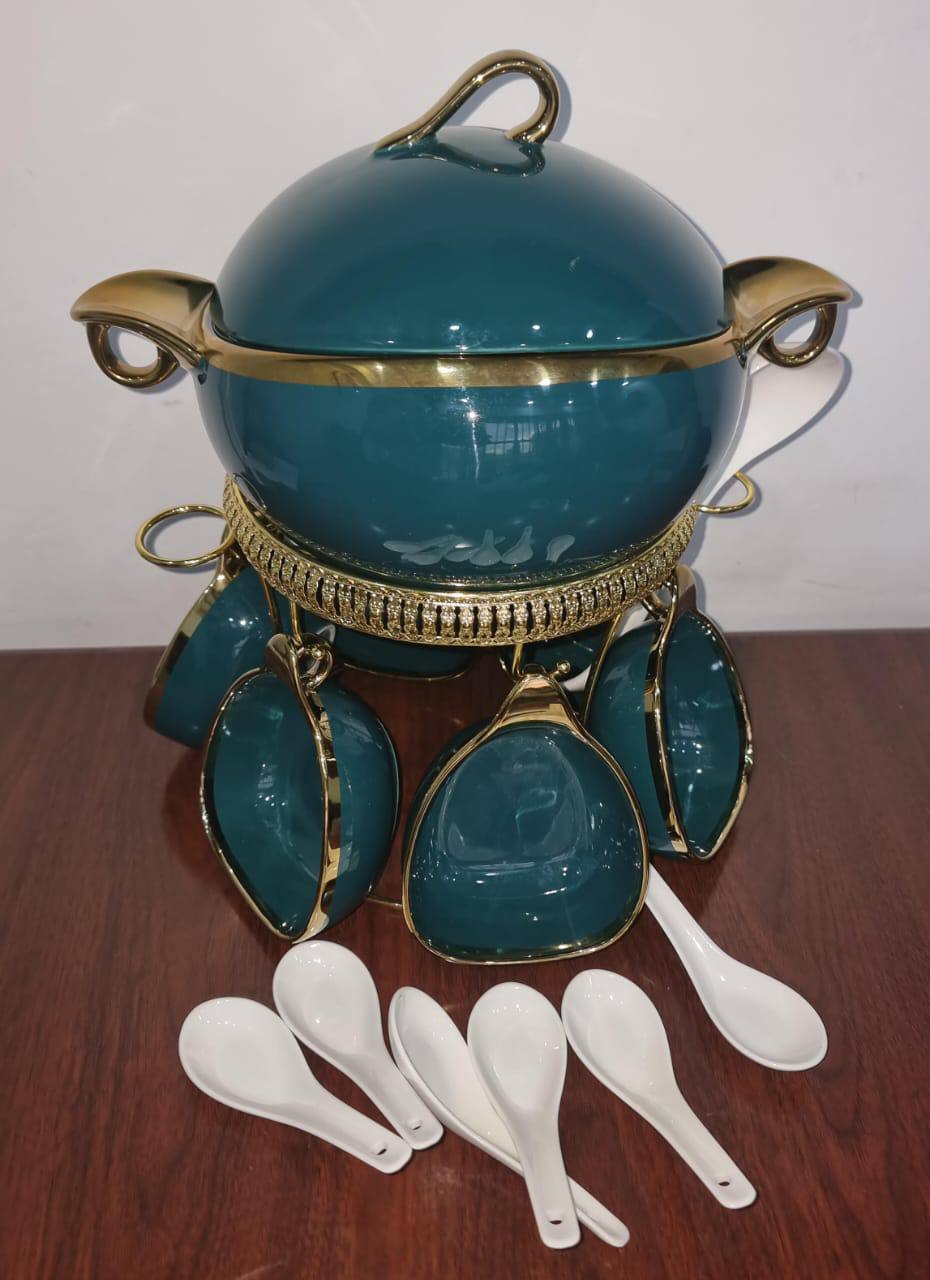 JCC8434-L1 16pc ceramic soup set on golden stand