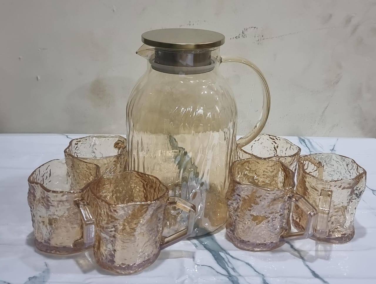 Mu Yan Golden 7pc glass water set - 200mlx6 tumblers +2000ml jug