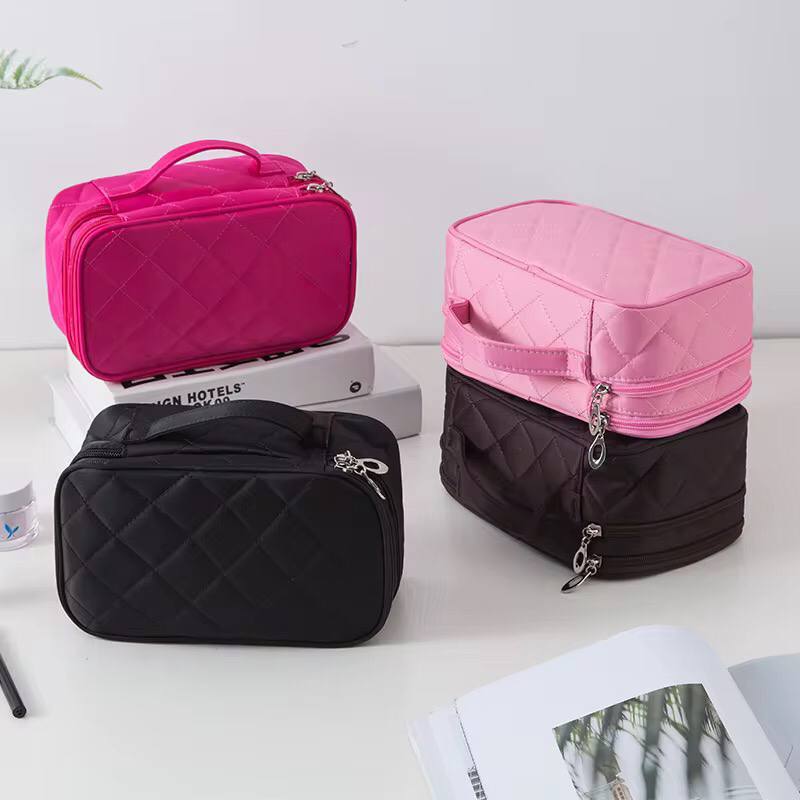 WATERPROOF DOUBLE LAYER COSMETIC STORAGE BAG/ MAKEUP BAG WITH MIRROR