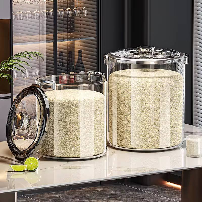 Acrylic Airtight Transparent Rice Bucket with Flip-Top Lid