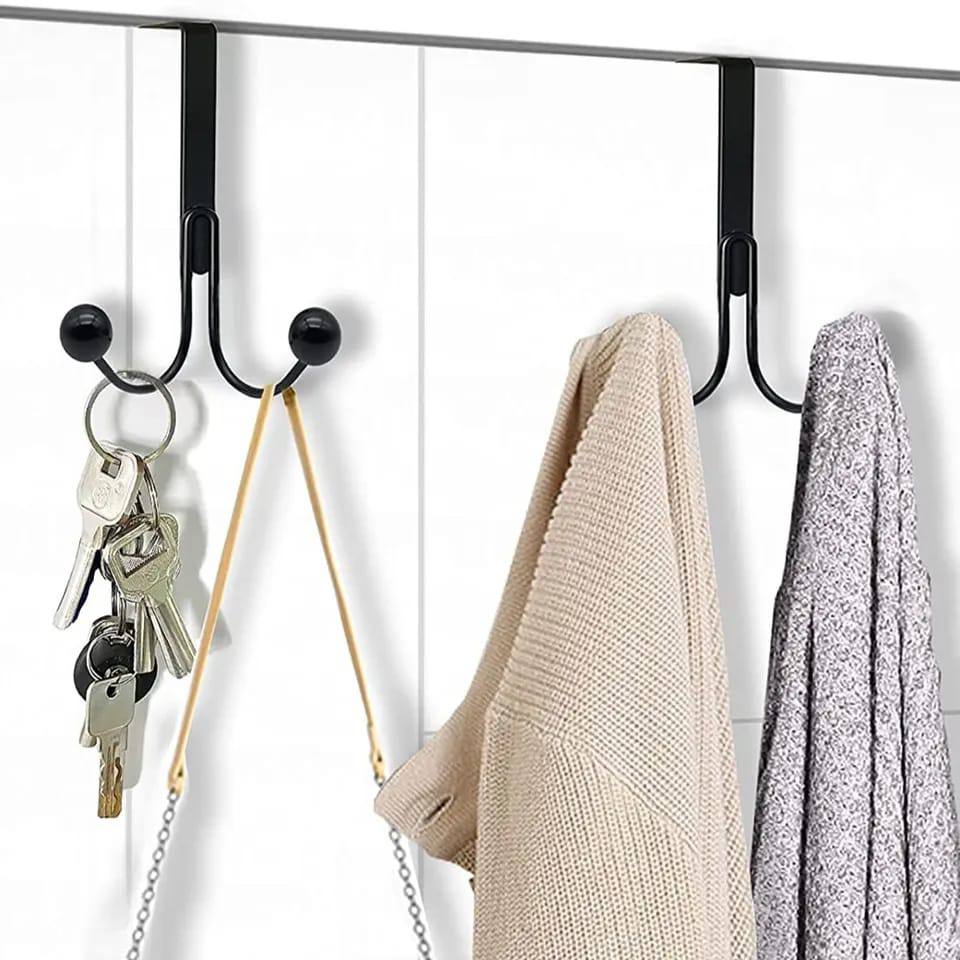 Over The Door Double Hanger Hooks Free Punching For Hanging Hats Bag