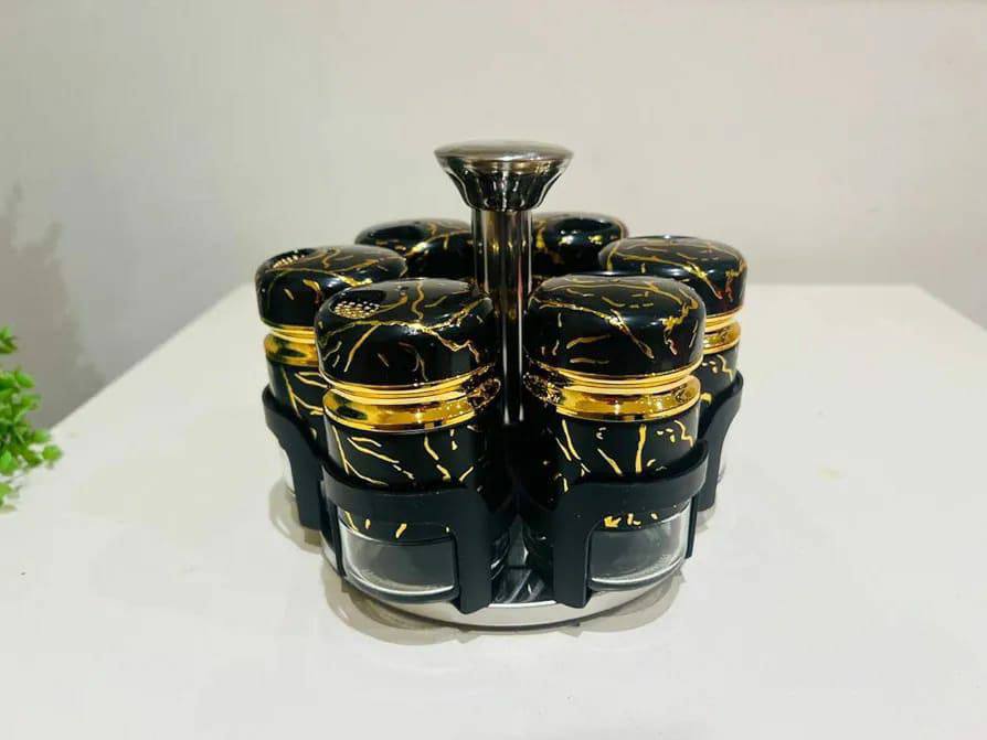 7pcs marble rotating spice jars