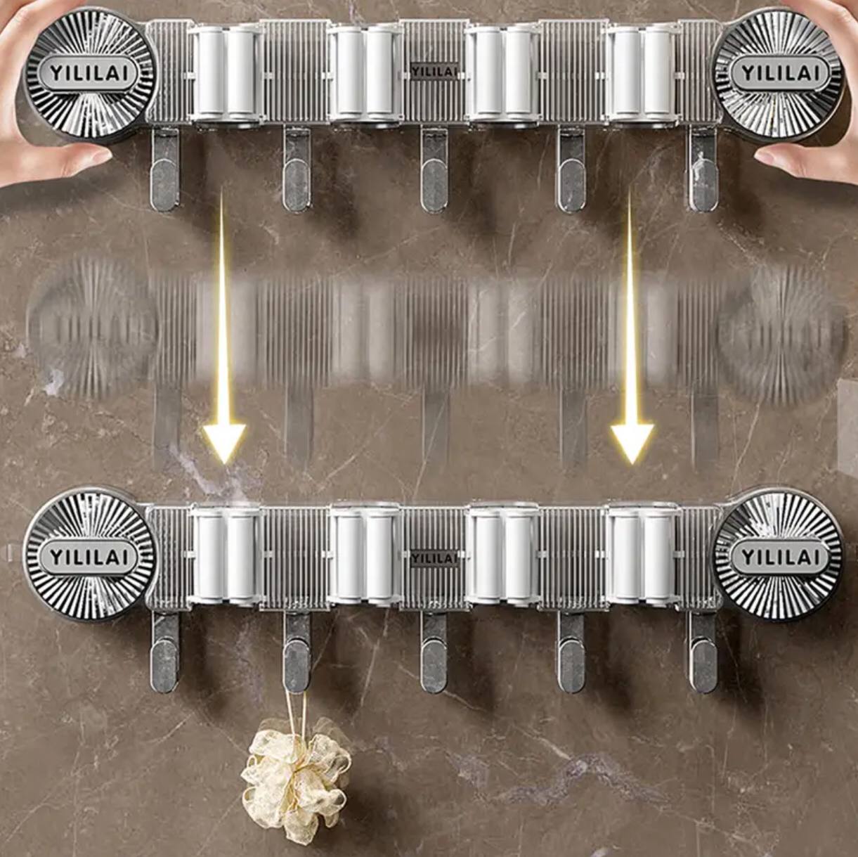 4-Holes Multi-Purpose Hooks Mop Hanger / Rack with Hanging Hooks & Self adhesive Stickers
