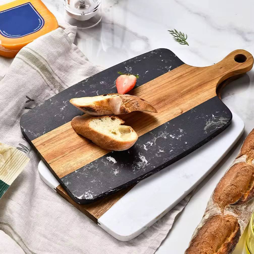 New Rectangular Acacia wood Cutting Board with Natural Marble Stiching.