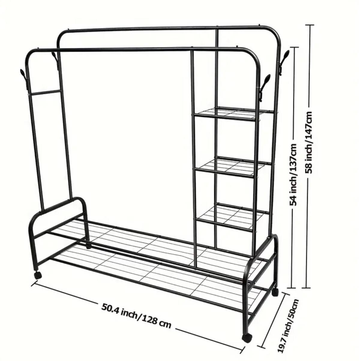 Double Layer Garment Rack Floor Standing Clothes Hanger