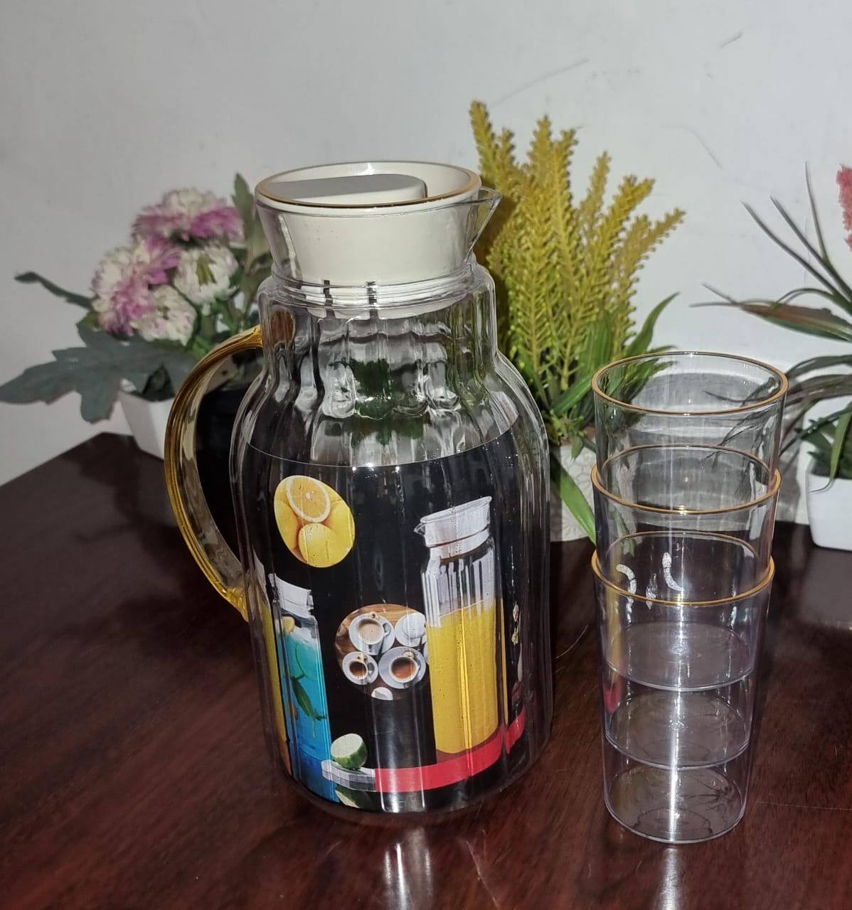 Stylish Clear acrylic water set (1.8l jug +3 - 220ml tumblers)