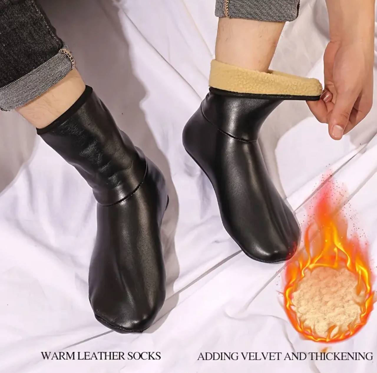 Winter warm leather thermal soft anti-slip indoor unisex socks