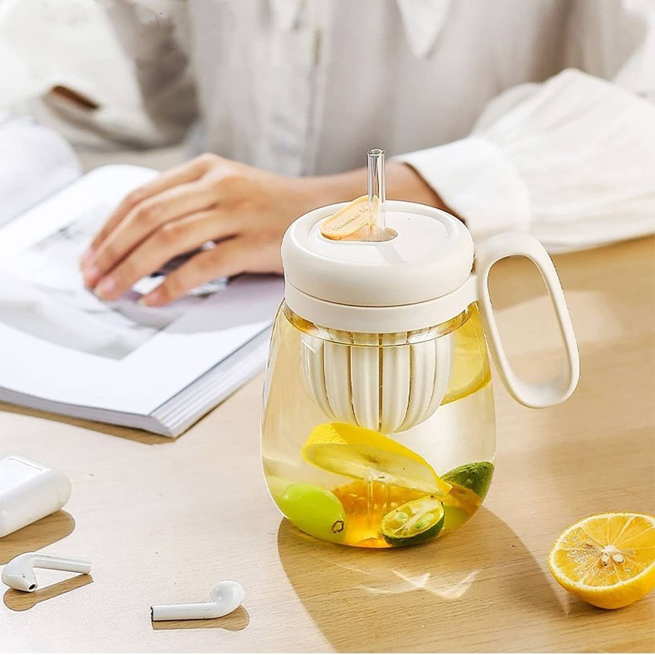 Plastic Water bottle, Teacup With Infuser And Lid,
