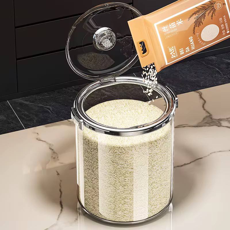 Acrylic Airtight Transparent Rice Bucket with Flip-Top Lid