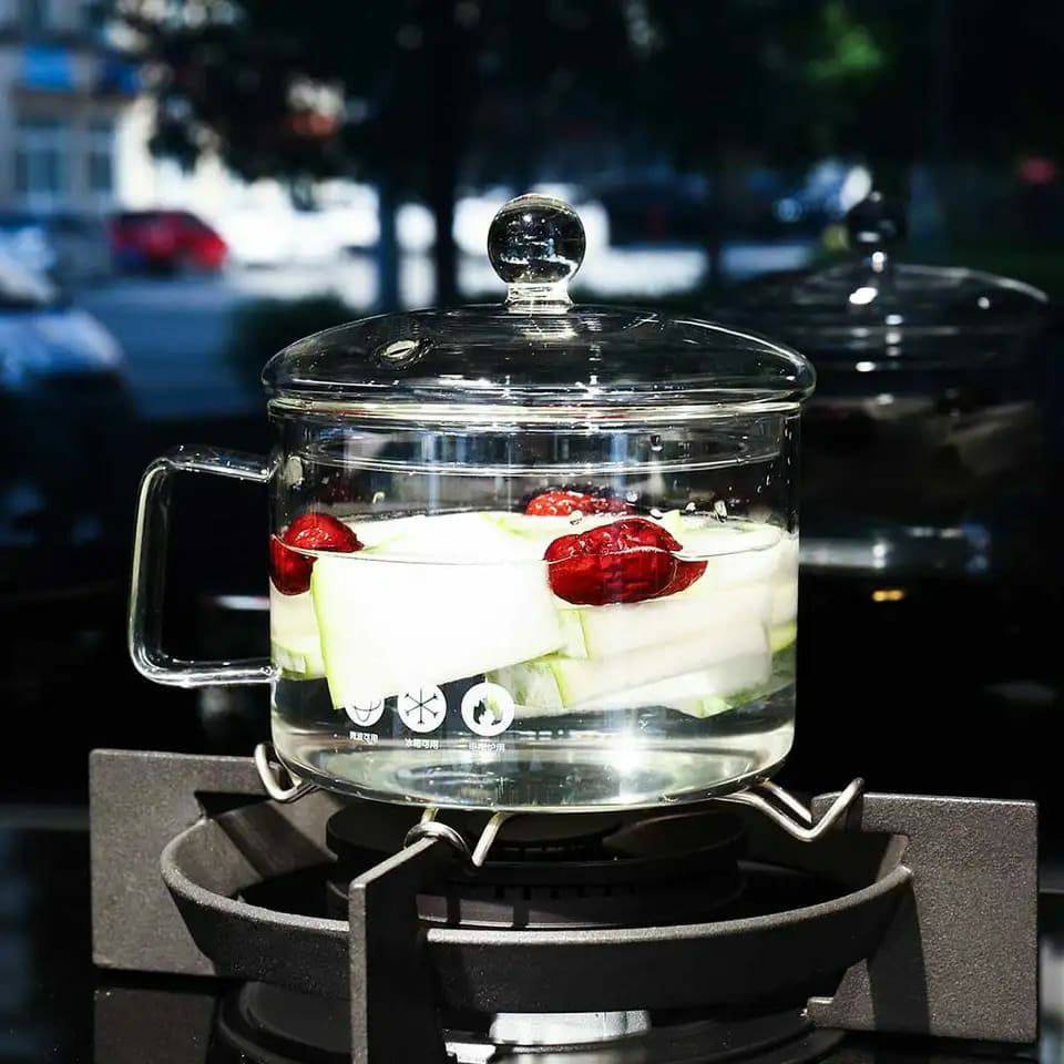 Glass Heat resistant cooking pot with handle