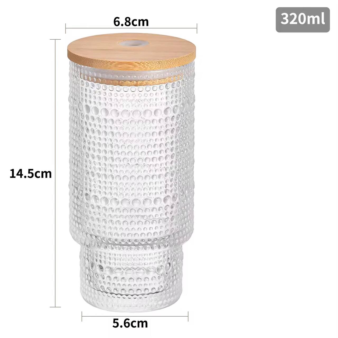 Thick glass 320ml or 11Oz crystal smoothie glass bamboo lid n glass straw