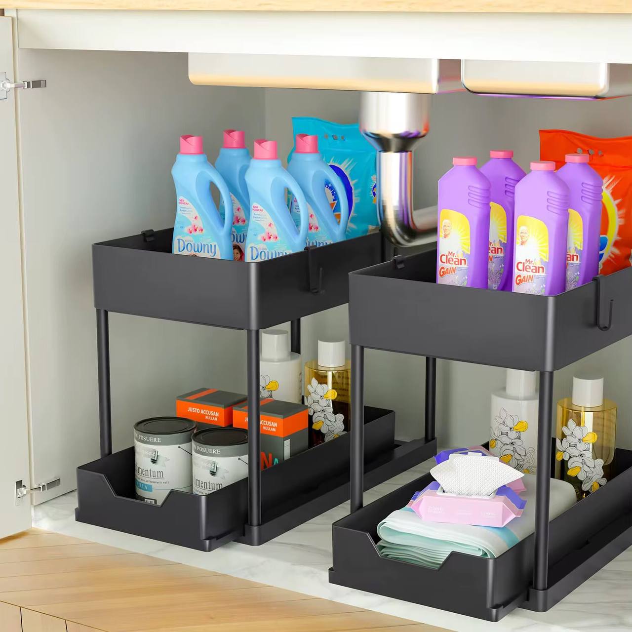 Detachable 2 layer smart golden baby multipurpose spice rack with bottom drawer