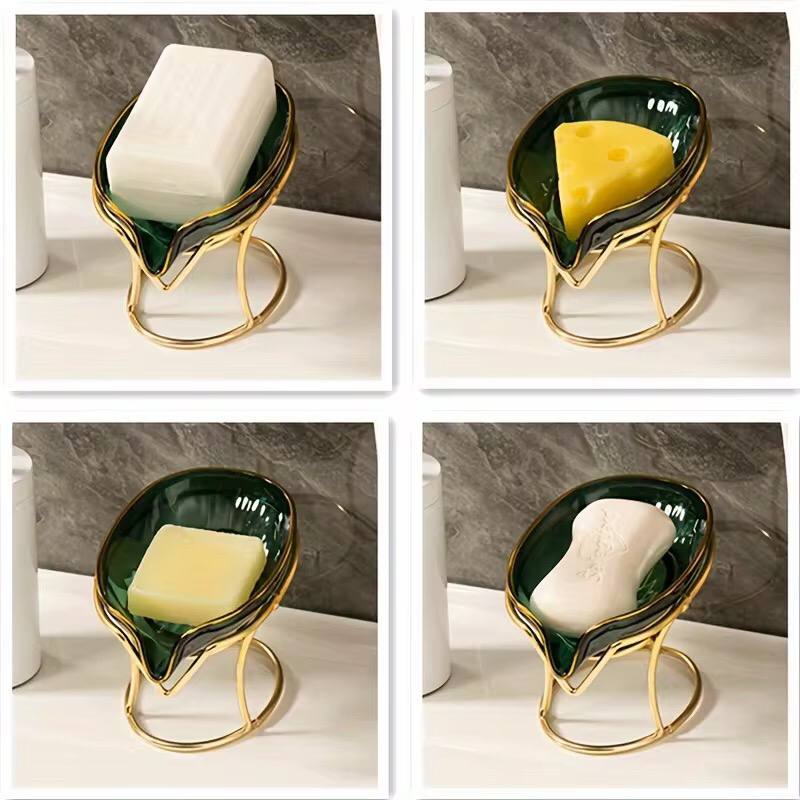 Happy life 45 degree slanted self draining soap dish with a golden stand m
