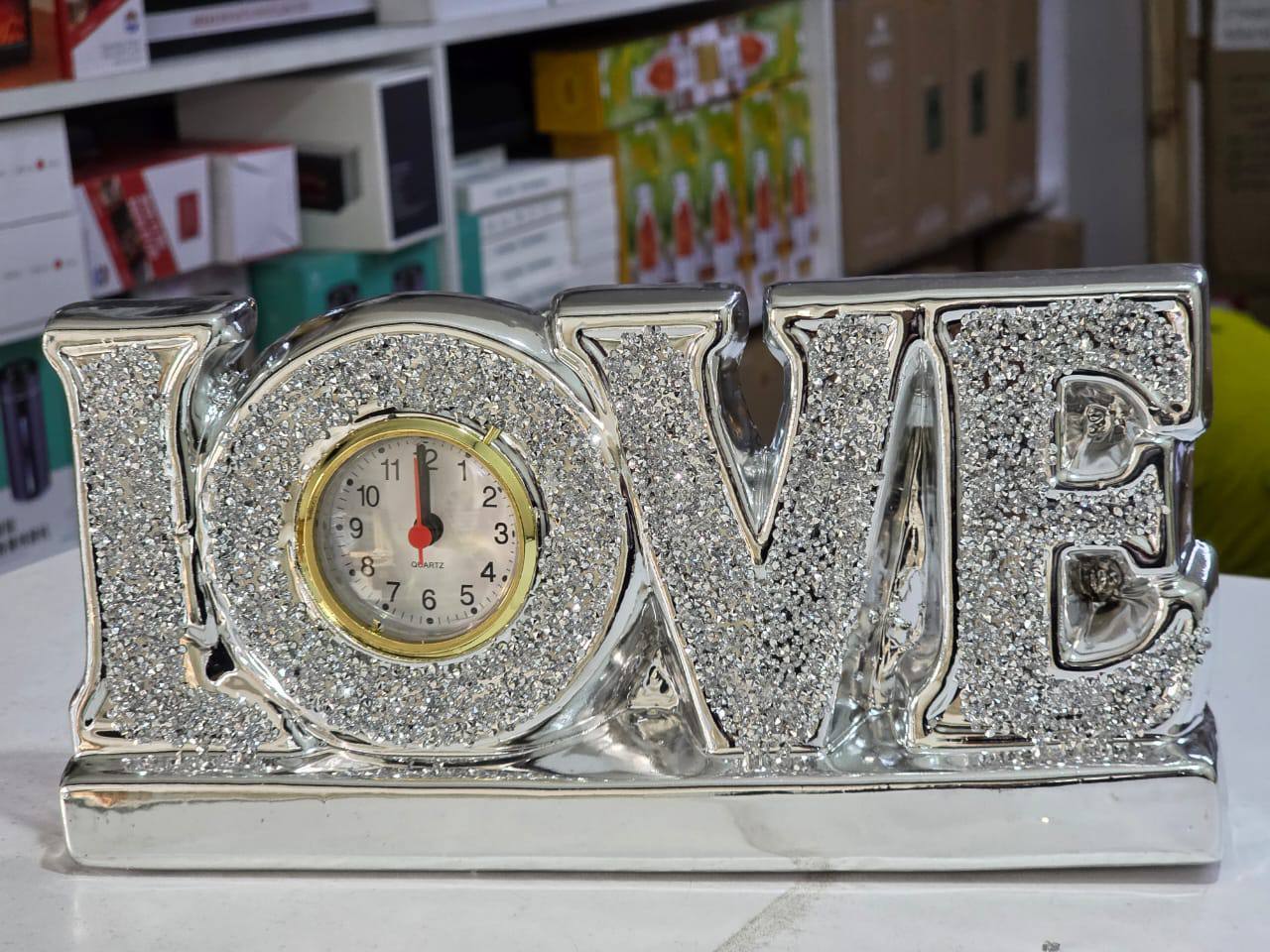 LOVE" Tabletop clock sparkling decorative timepiece