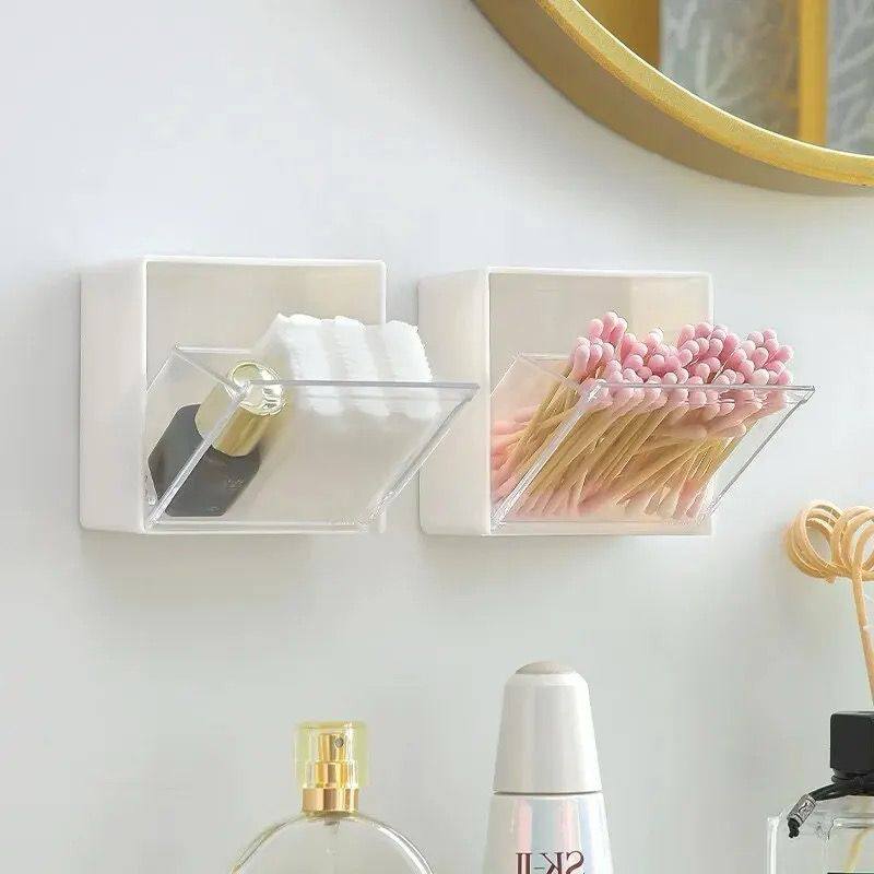 2pcs set Plastic Wall Mounted Storage Box Dustproof Bathroom Organizer