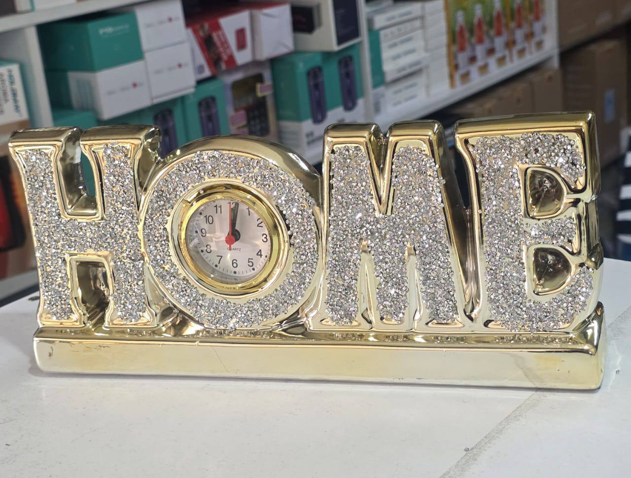 Elegant Glittery "HOME" Tabletop clock decor