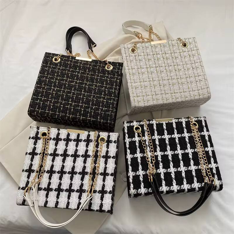 Color block plaid chain crossbody bag