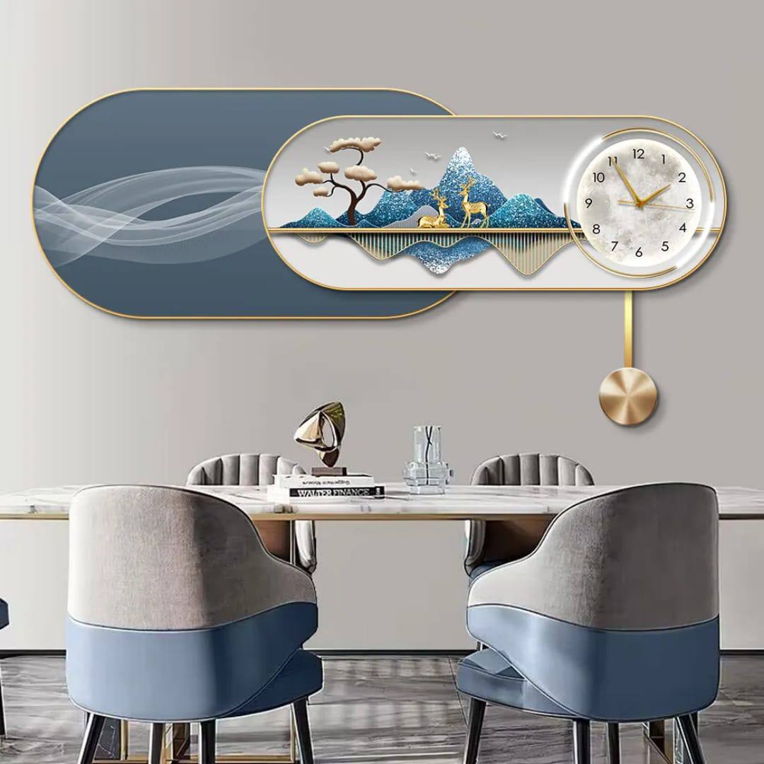 LUXURY ABSTRACT GEOMETRIC WALL ART MURAL WITH WALL CLOCK PRINTING POSTER CRYSTAL PORCELAIN PRINTING