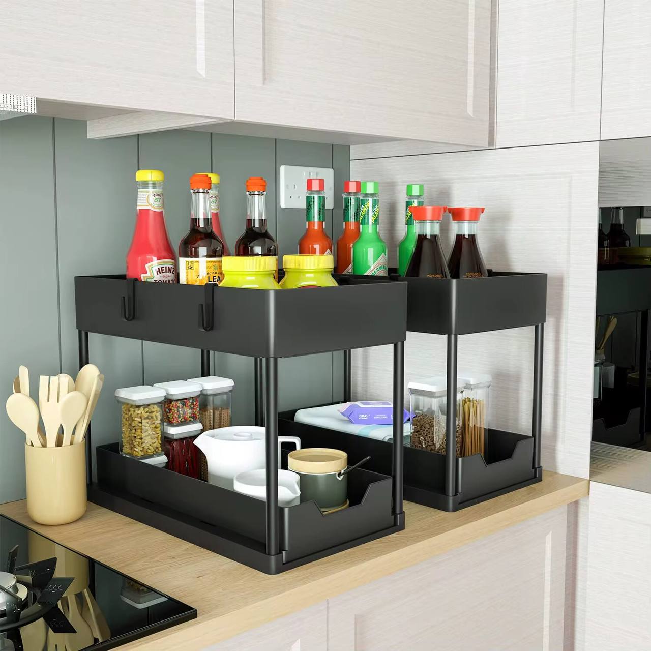 Detachable 2 layer smart golden baby multipurpose spice rack with bottom drawer