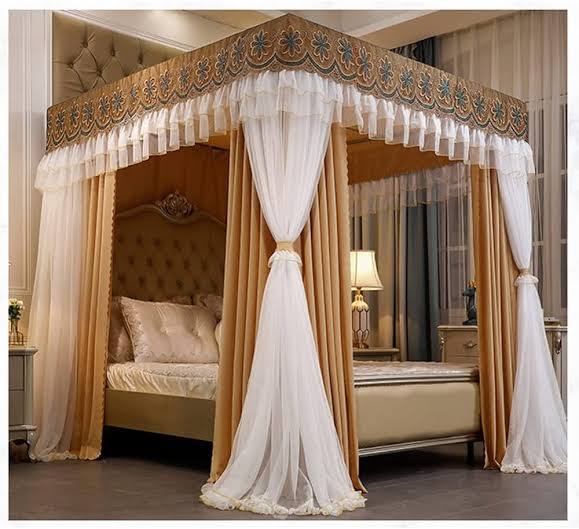 Quality Heavy Duty 4 stand Decorative Mosquito Net/Bed Curtain