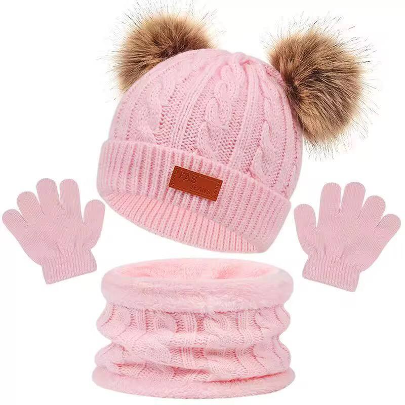 3 IN 1WINTER KIDS BEENIES HAT,SCARF SET AND GLOVES