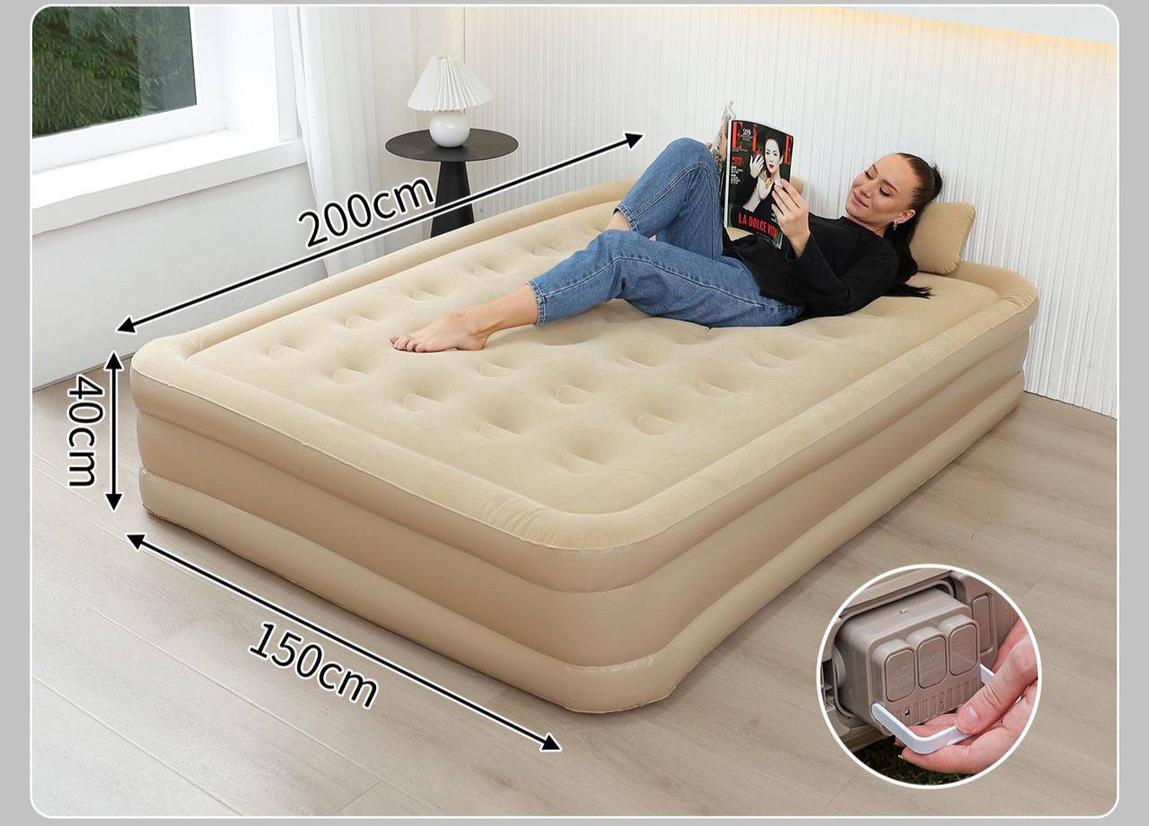 Inflatable Queen Size Airbed Mattress with in built Pump and 2 pillows