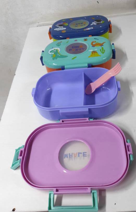 Oval Dino Cartoon themed Healthy Plastic Lunch Box