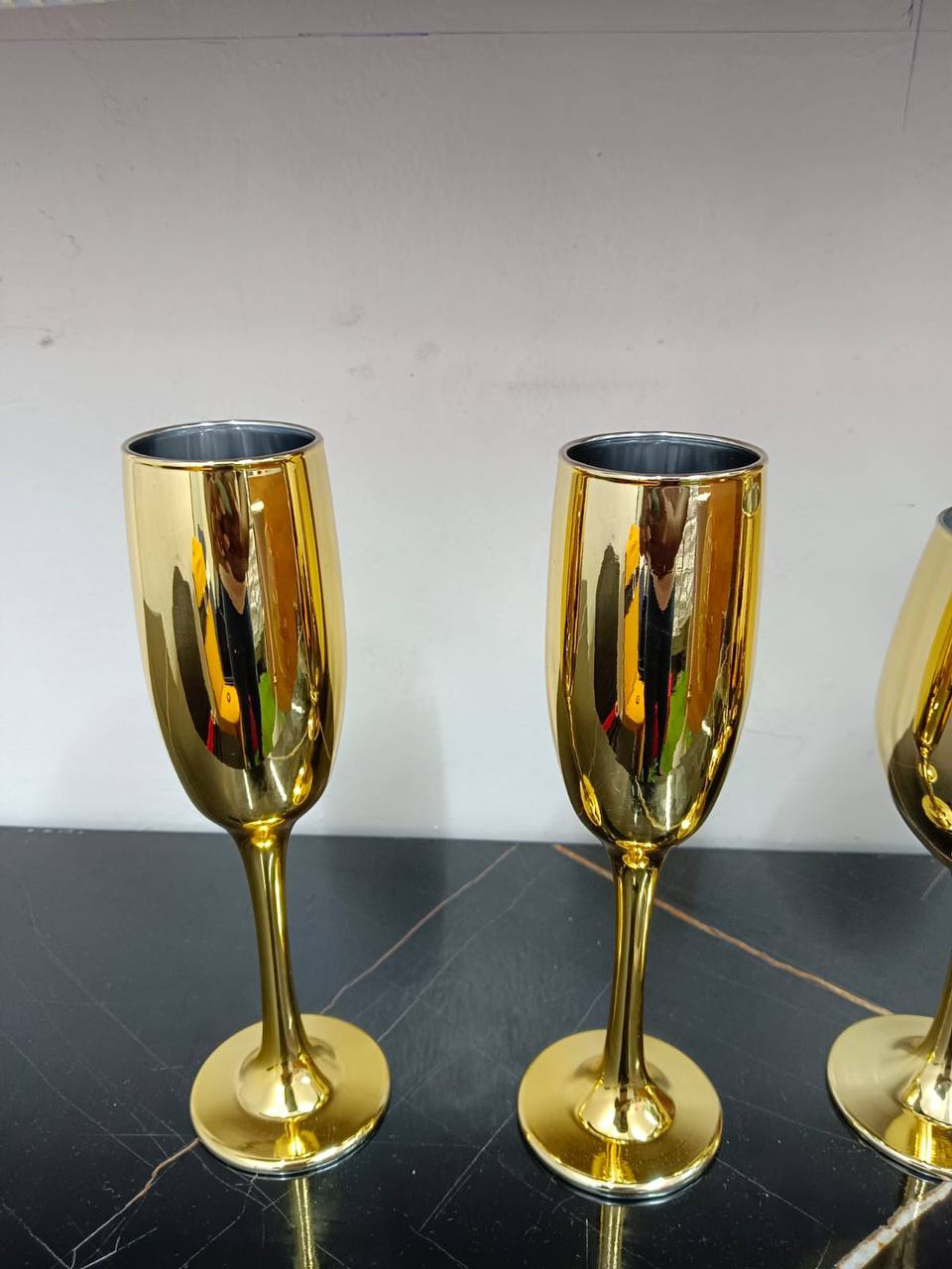 6pc Quality golden champagne glasses