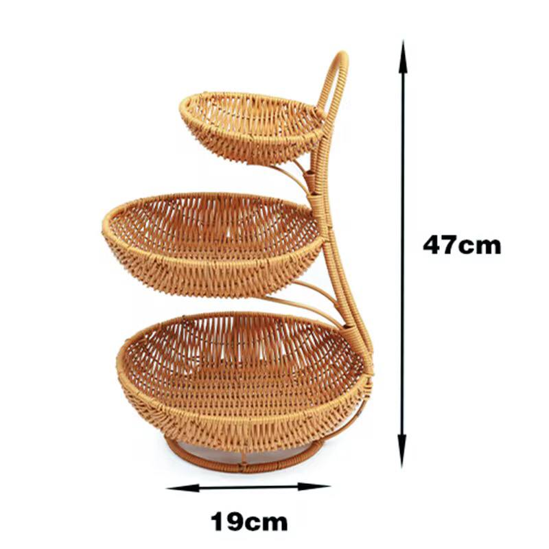 3 tier Handmade unique rattan fruit rack