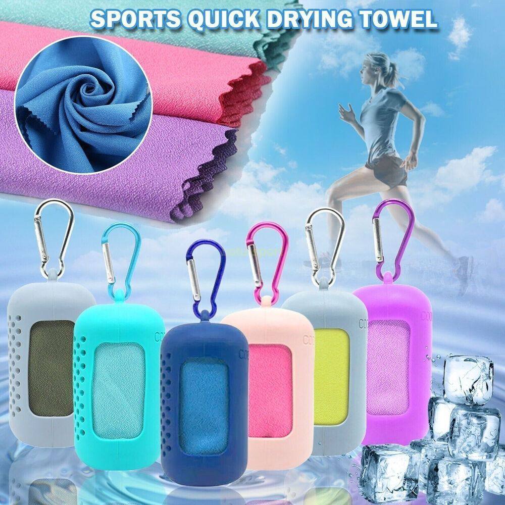 Portable sports Quick dry Cool towel in silicone pocket